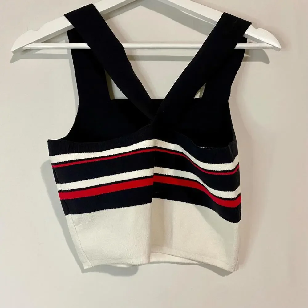 Kendall & Kylie Women's Crop Stripe Sweater Tank Top Cross Back Size Med EUC - Picture 5 of 5
